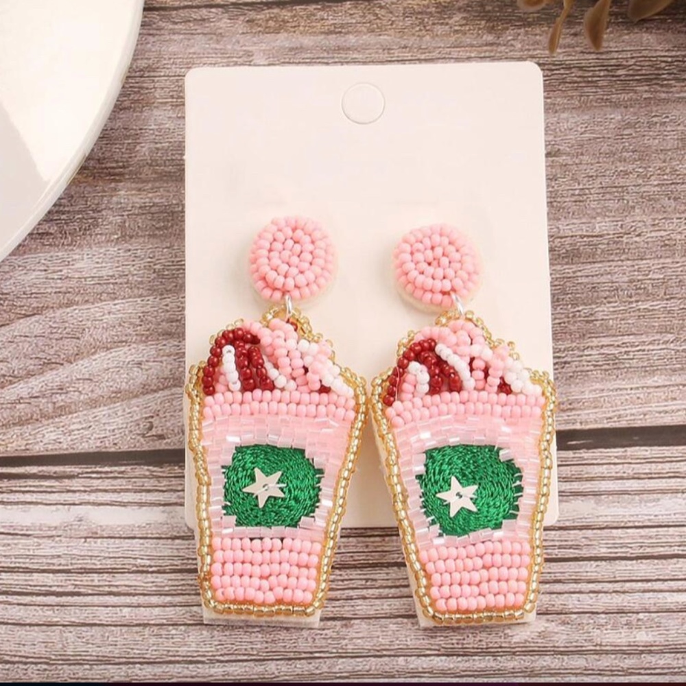 ❤️❤️ FREE Coffee Beaded Shimmer Hipster Pearl Faux Star Drop Chic Glam Earrings